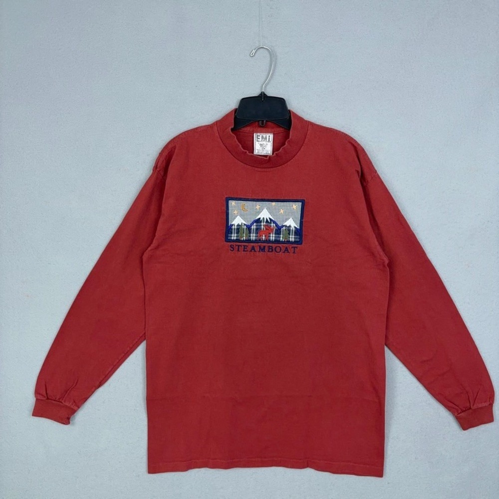 EMI Long Sleeve Shirt Mens Medium Red Steamboat Mountain Graphic Gorpcore
